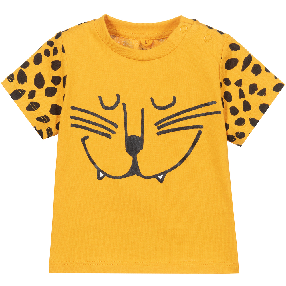 Stella McCartney Kids - Желтая хлопковая футболка с принтом под гепарда | Childrensalon