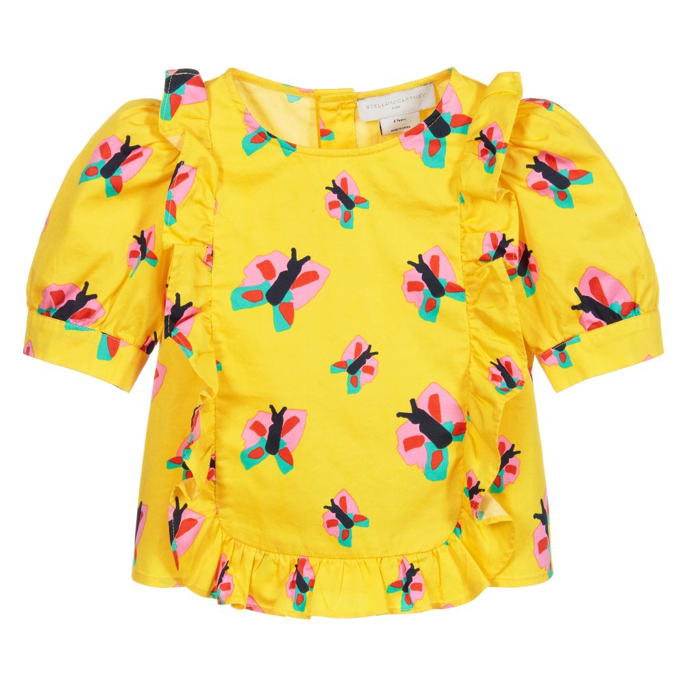 Stella McCartney Kids-Yellow Cotton Butterfly Blouse | Childrensalon Outlet