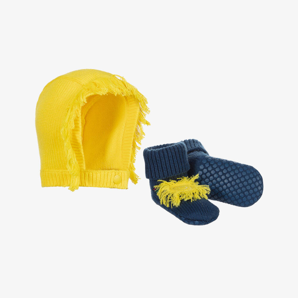 Stella McCartney Kids-Yellow Hat & Blue Booties Set | Childrensalon Outlet