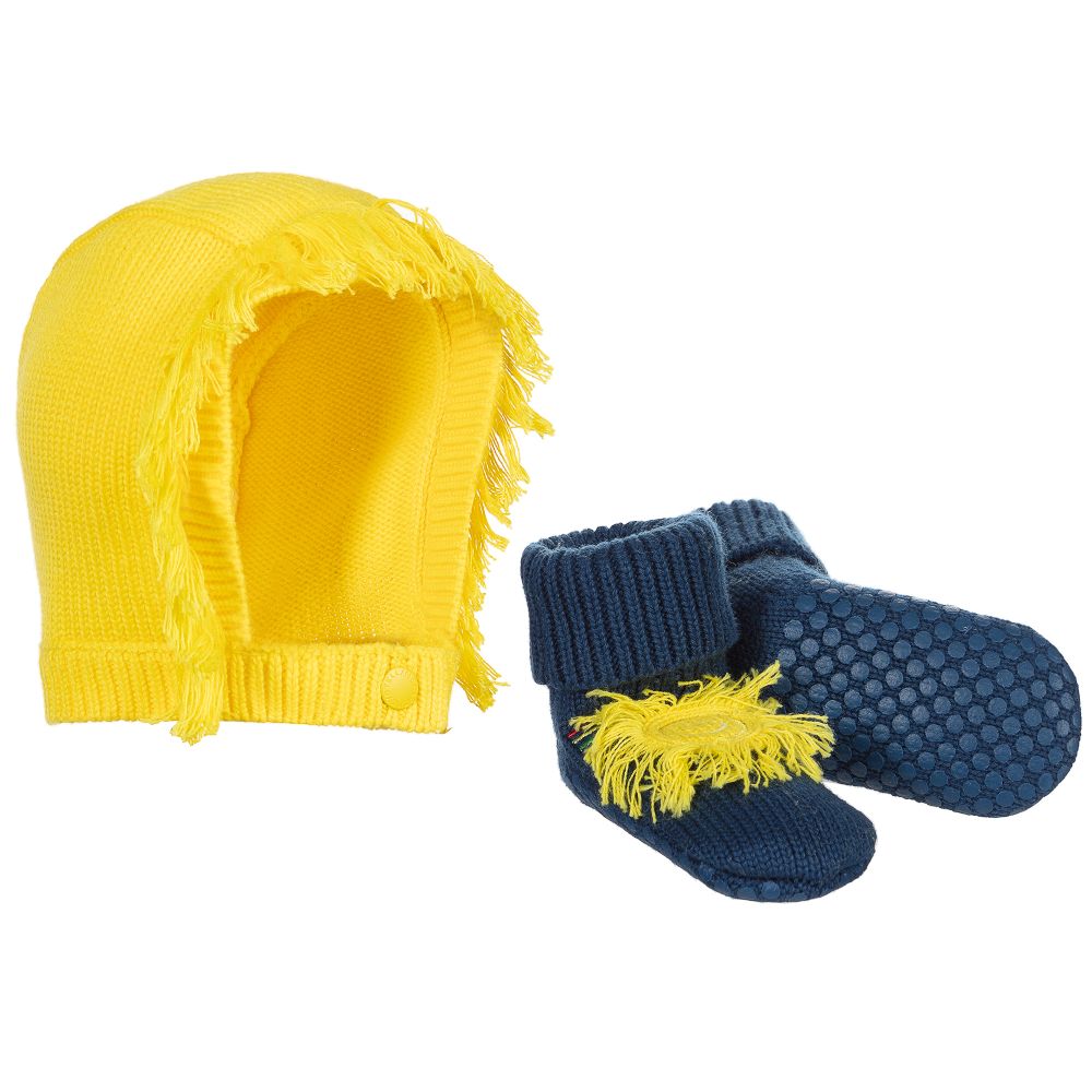Stella McCartney Kids - Ensemble bonnet jaune et bottines bleues | Childrensalon