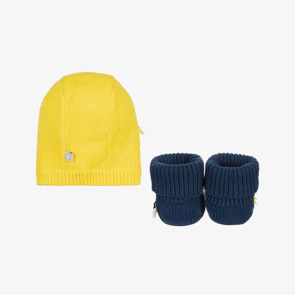 Stella McCartney Kids-Yellow Hat & Blue Booties Set | Childrensalon Outlet