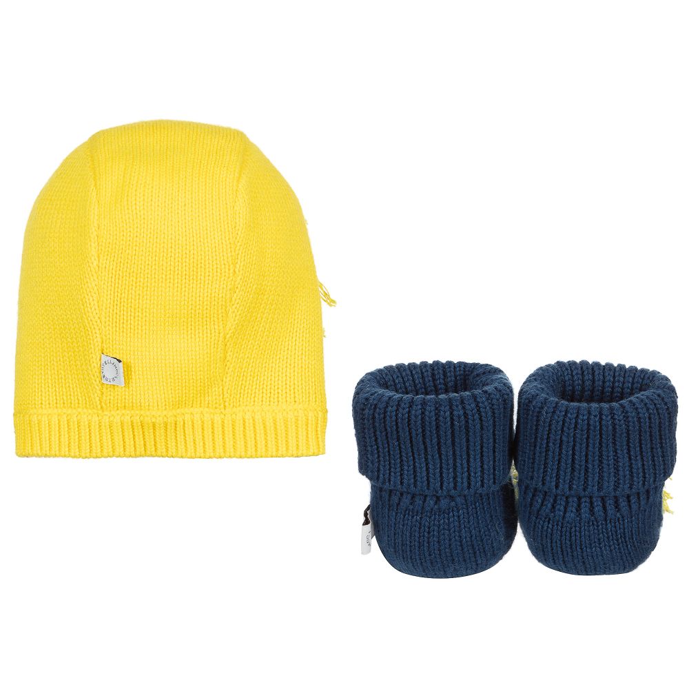 Stella McCartney Kids-Yellow Hat & Blue Booties Set | Childrensalon Outlet