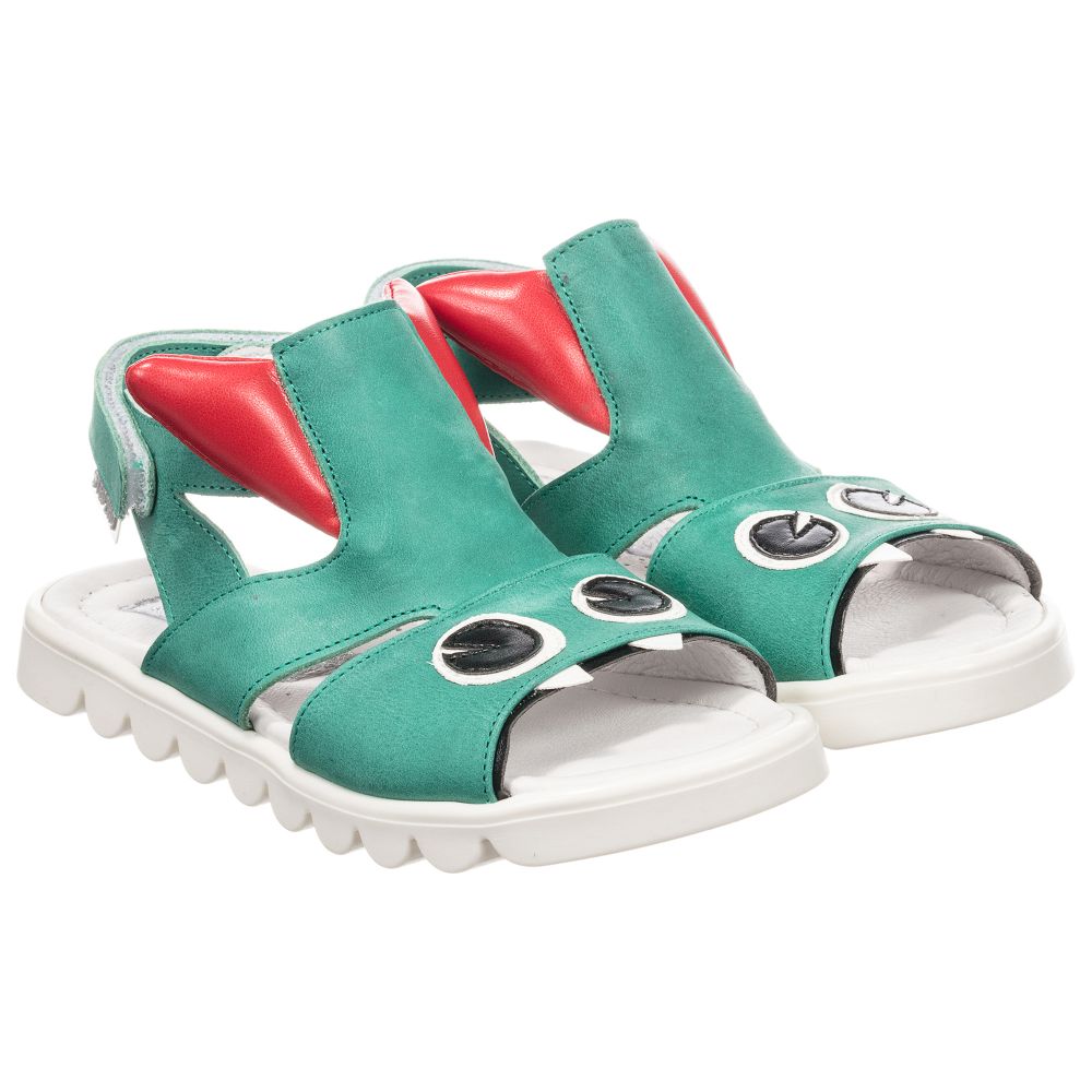 Step2wo - Green Leather Monster Sandals | Childrensalon