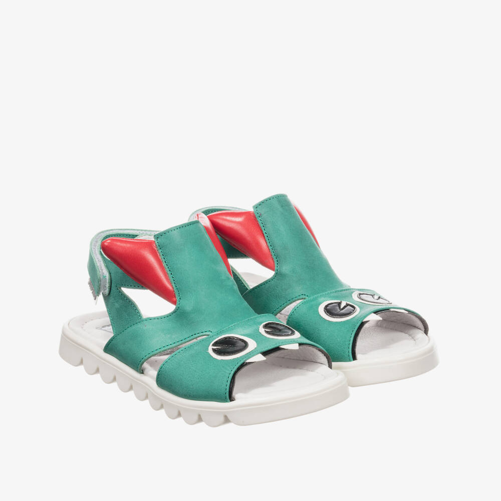 Step2wo-Green Leather Monster Sandals | Childrensalon Outlet
