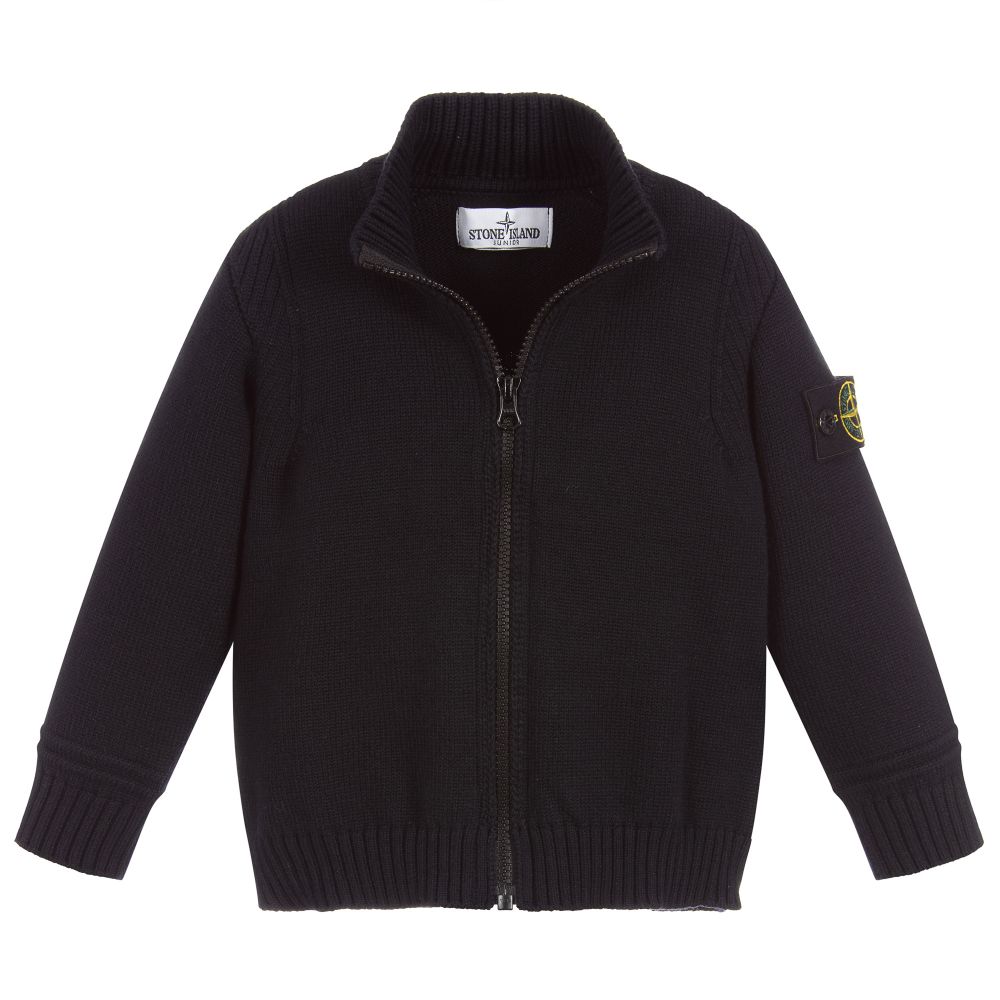 Stone Island Junior-توب بسحّاب مزيج قطن محبوك لون كحلي للأولاد | Childrensalon Outlet