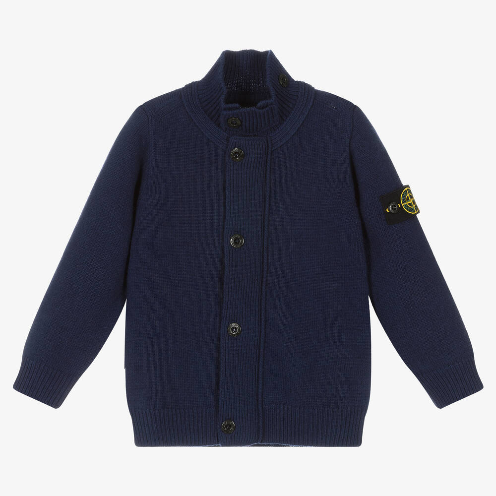 Stone Island Junior - Gilet bleu en maille de laine | Childrensalon