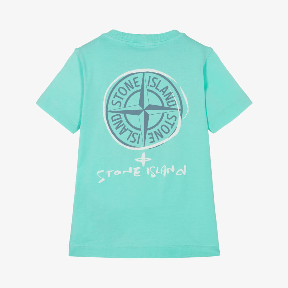 Stone Island Junior-Футболка с логотипом аква для мальчиков | Childrensalon Outlet