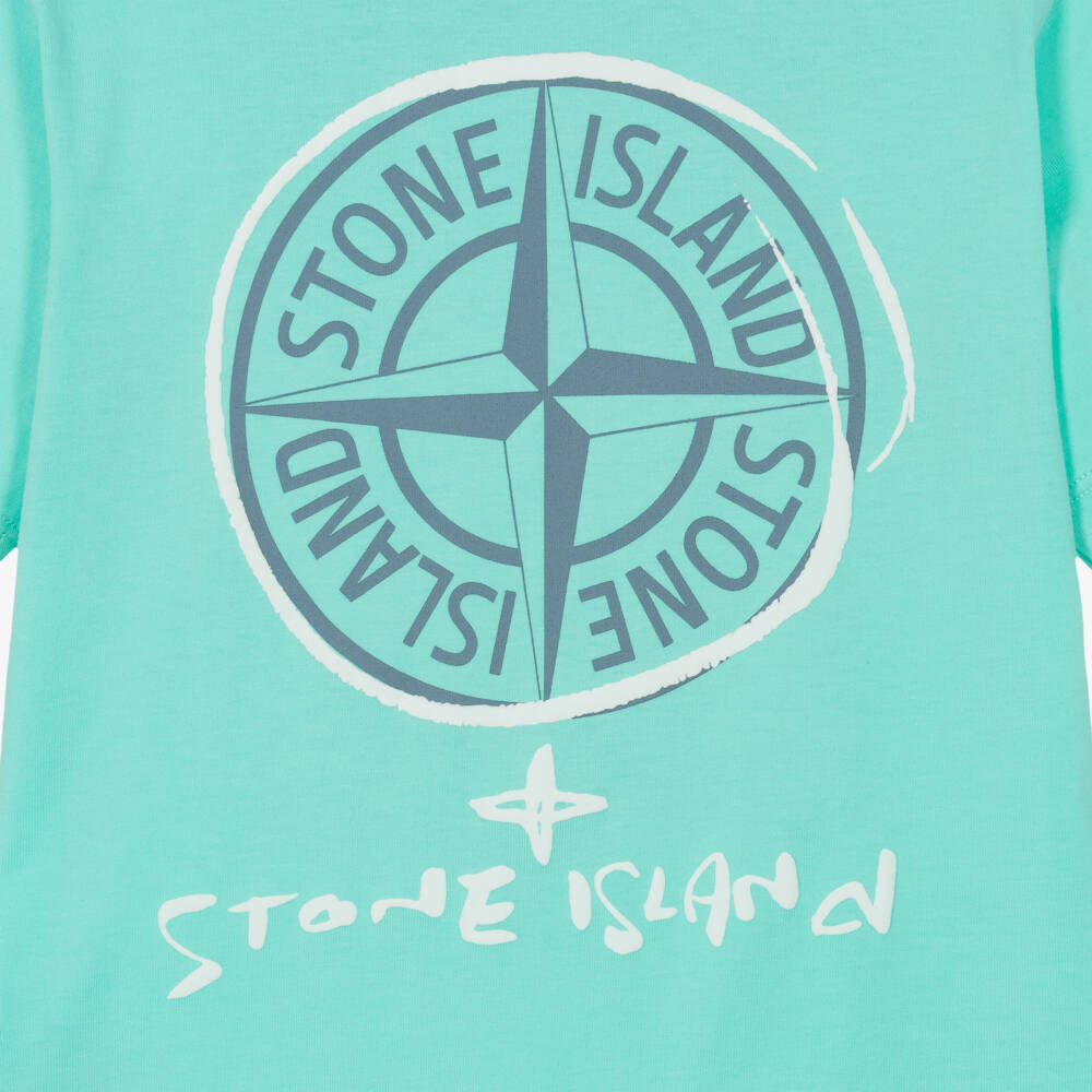 Stone Island Junior-Футболка с логотипом аква для мальчиков | Childrensalon Outlet