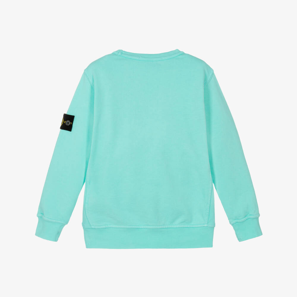 Stone Island Junior-Boys Aqua Blue Cotton Sweatshirt with Signature Logo Badge | Childrensalon Outlet