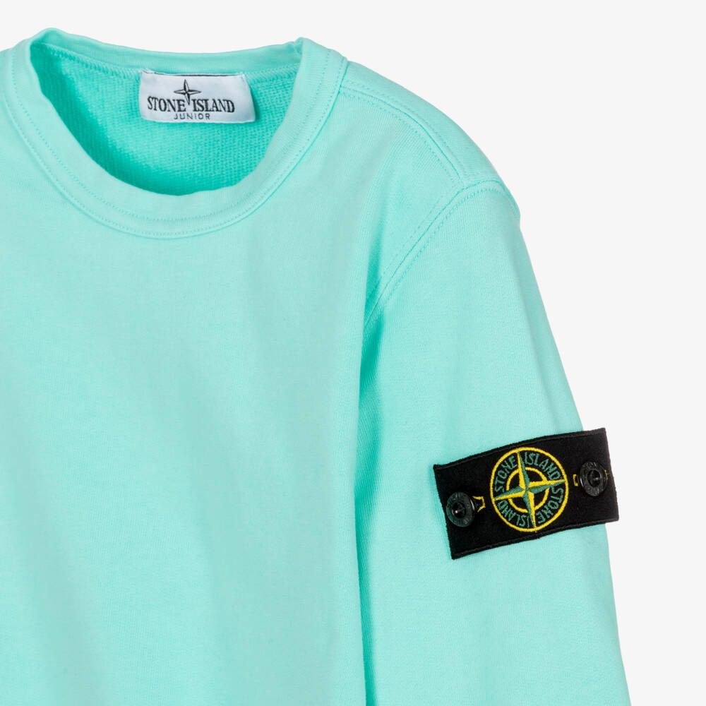 Stone Island Junior-Boys Aqua Blue Cotton Sweatshirt with Signature Logo Badge | Childrensalon Outlet