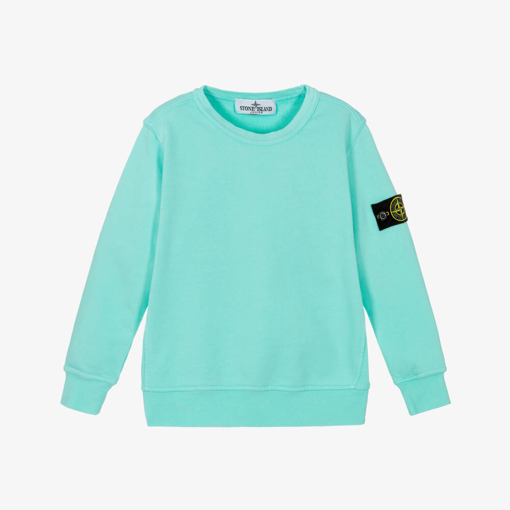 Stone Island Junior-Boys Aqua Blue Cotton Sweatshirt with Signature Logo Badge | Childrensalon Outlet