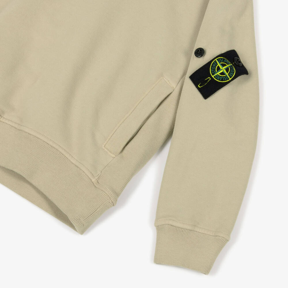 Stone Island Junior-Boys Beige Cotton Hoodie with Compass Badge | Childrensalon Outlet