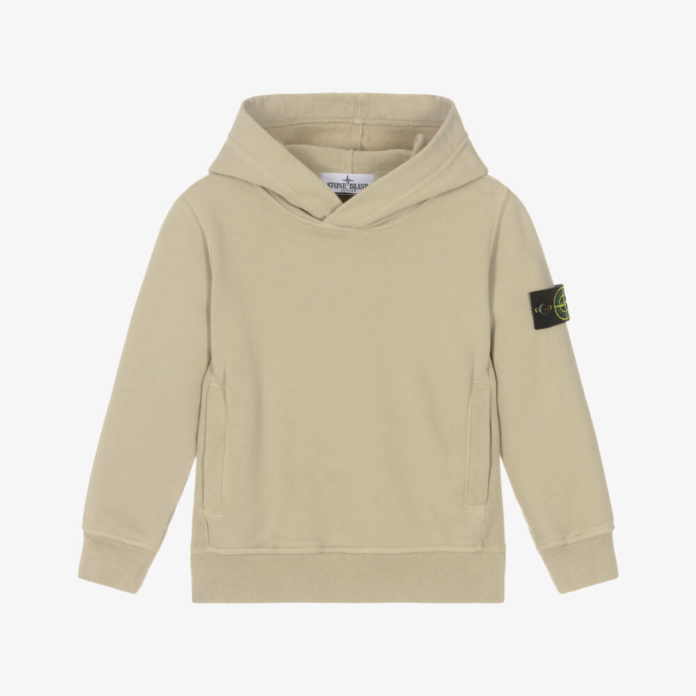 Stone Island Junior-Boys Beige Cotton Hoodie with Compass Badge | Childrensalon Outlet