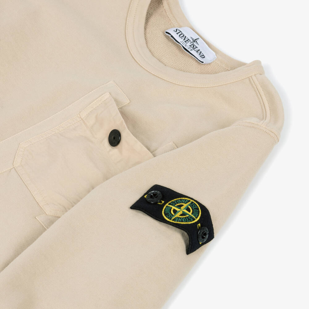 Stone Island Junior-Boys Beige Cotton Pocket Sweatshirt with Compass Patch | Childrensalon Outlet
