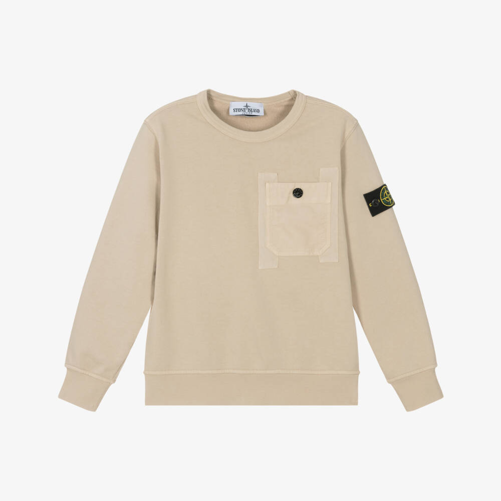 Stone Island Junior-Boys Beige Cotton Pocket Sweatshirt with Compass Patch | Childrensalon Outlet