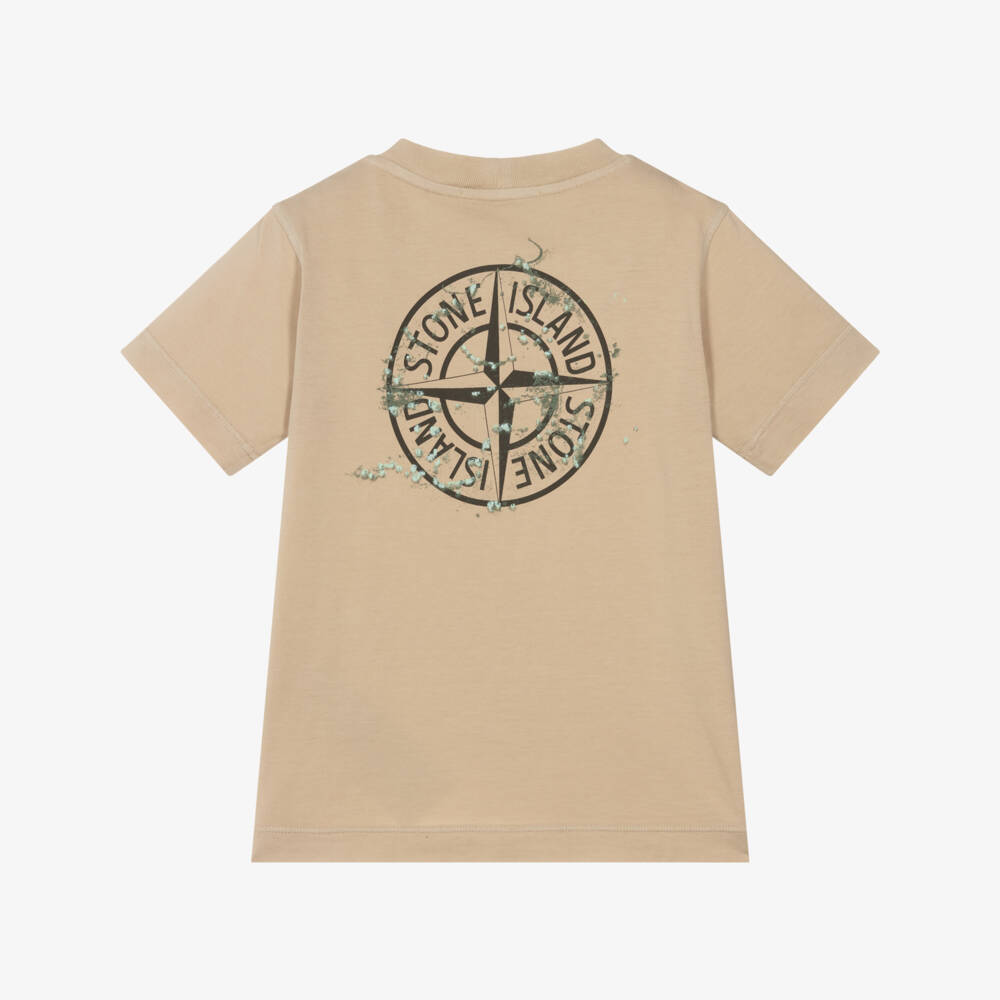 Stone Island Junior-Boys Beige Cotton T-Shirt with Signature Logo | Childrensalon Outlet