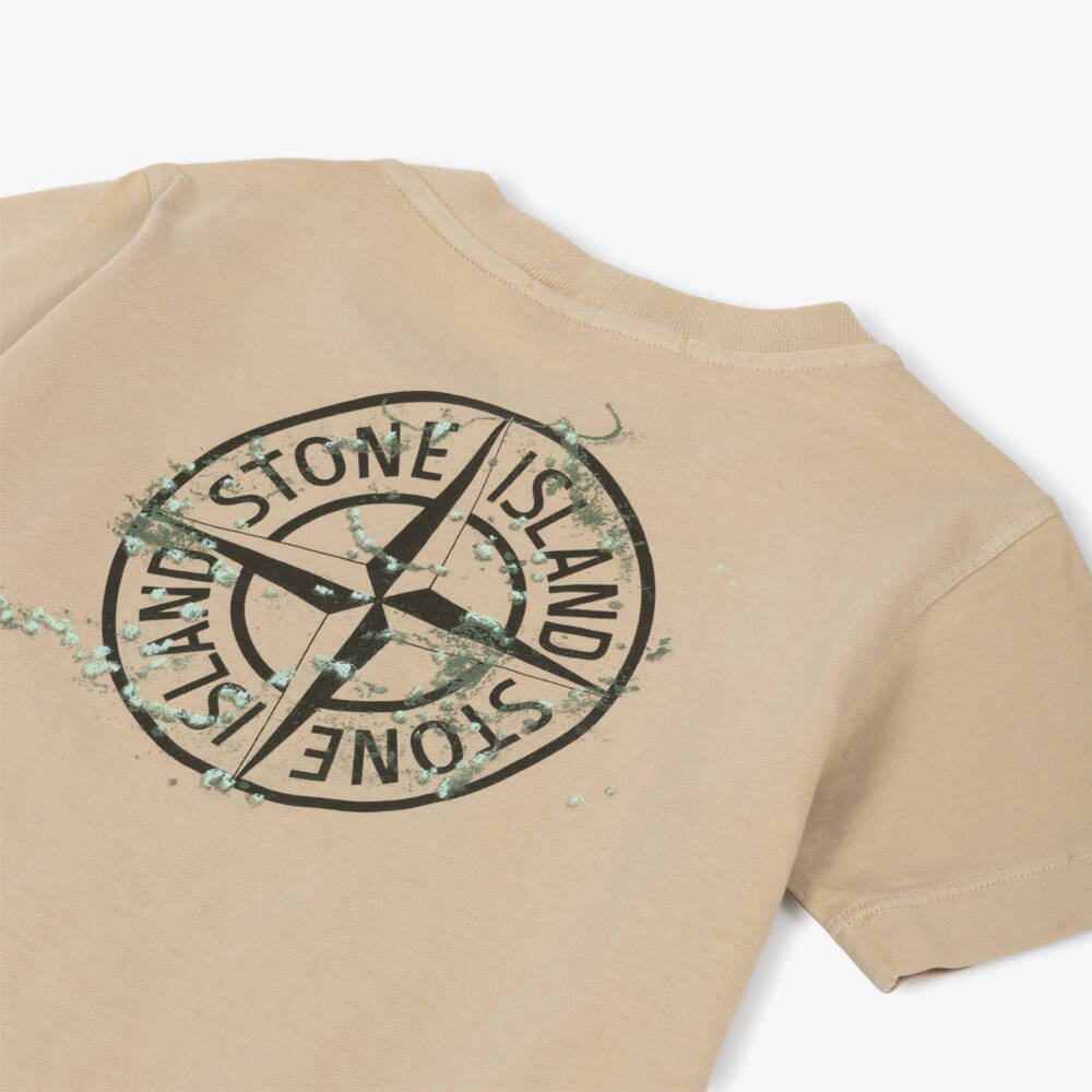 Stone Island Junior-Boys Beige Cotton T-Shirt with Signature Logo | Childrensalon Outlet