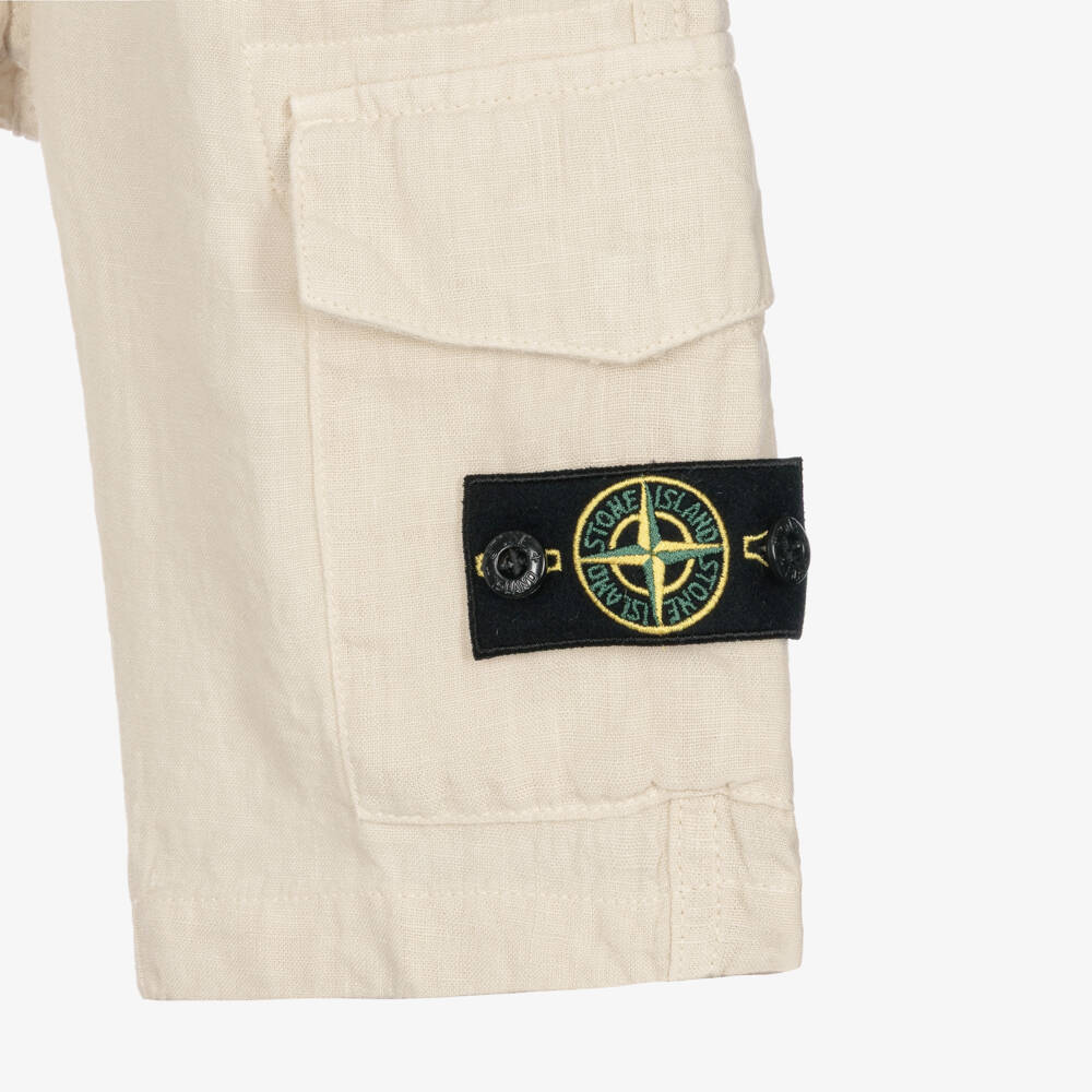 Stone Island Junior-Boys Beige Linen Bermuda Shorts | Childrensalon Outlet