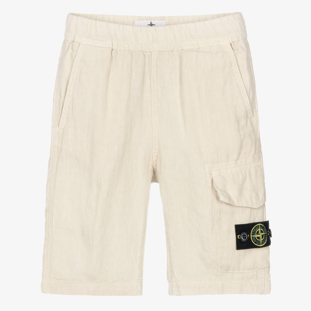 Stone Island Junior-Boys Beige Linen Bermuda Shorts | Childrensalon Outlet