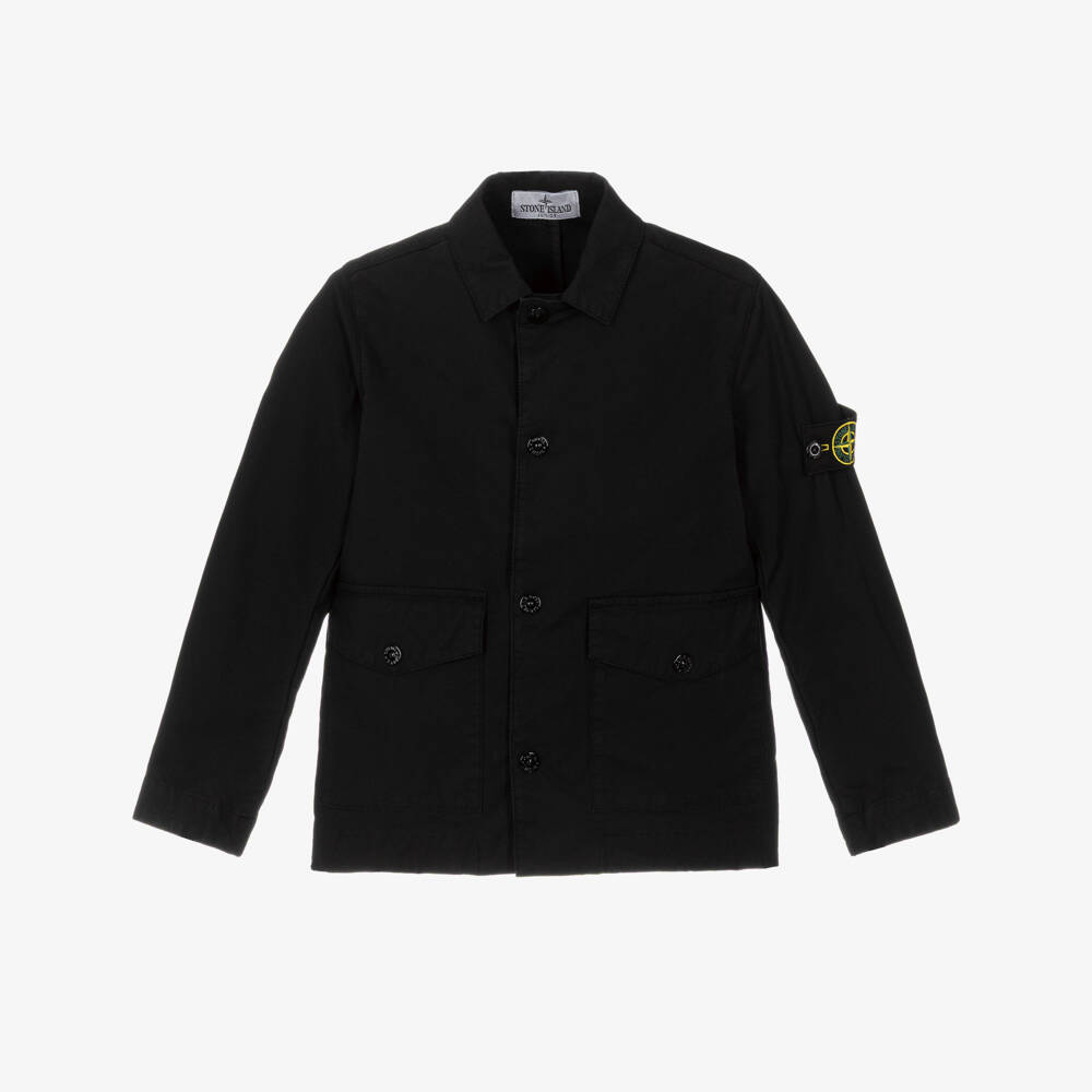 Stone Island Junior-Boys Black Cotton Poplin Jacket with Logo Badge | Childrensalon Outlet