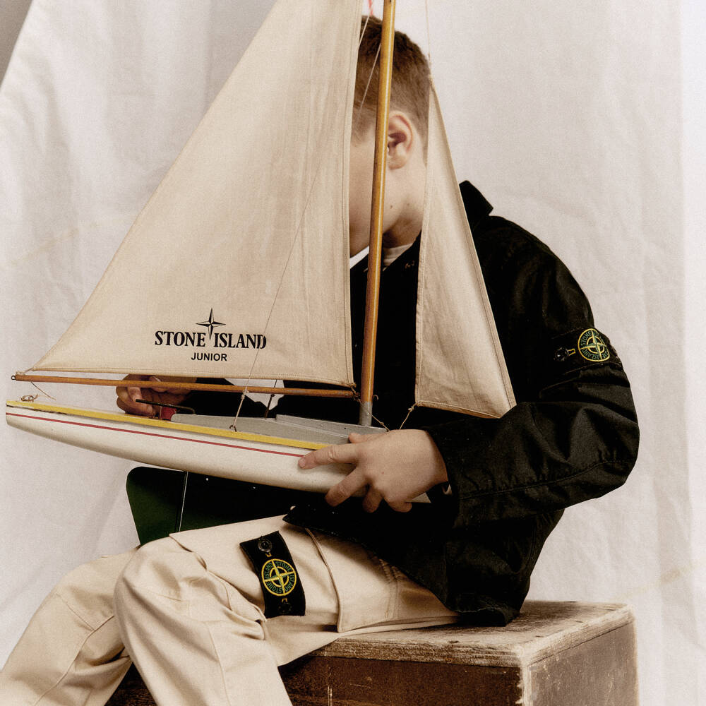 Stone Island Junior-Boys Black Cotton Poplin Jacket with Logo Badge | Childrensalon Outlet