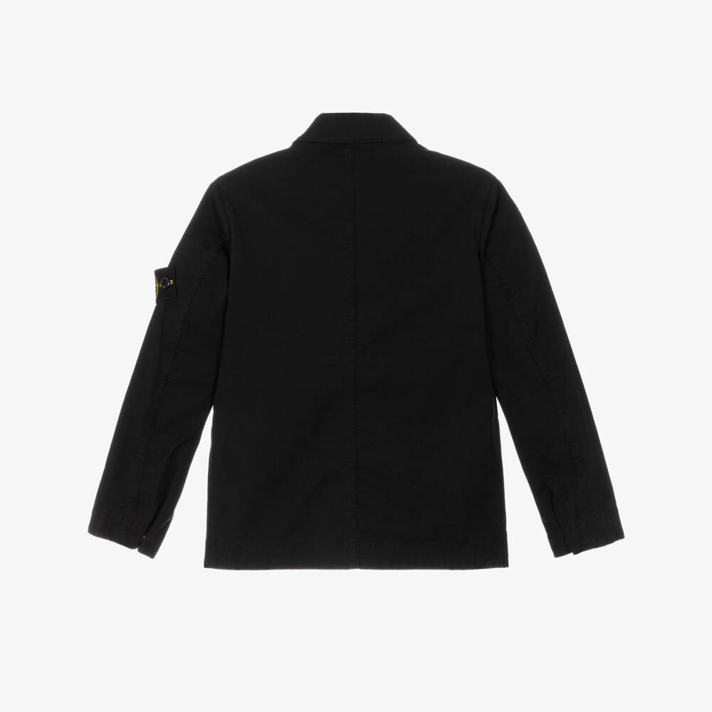 Stone Island Junior-Boys Black Cotton Poplin Jacket with Logo Badge | Childrensalon Outlet