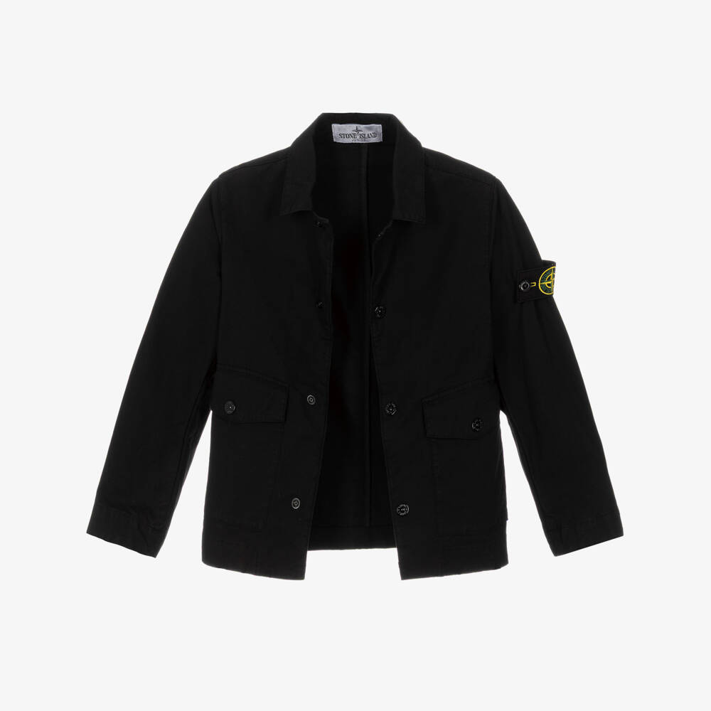 Stone Island Junior-Boys Black Cotton Poplin Jacket with Logo Badge | Childrensalon Outlet