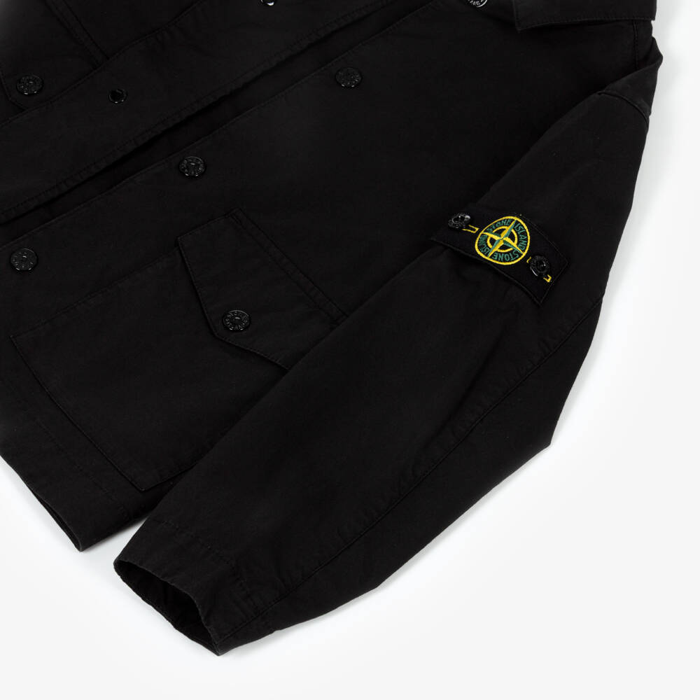 Stone Island Junior-Boys Black Cotton Poplin Jacket with Logo Badge | Childrensalon Outlet