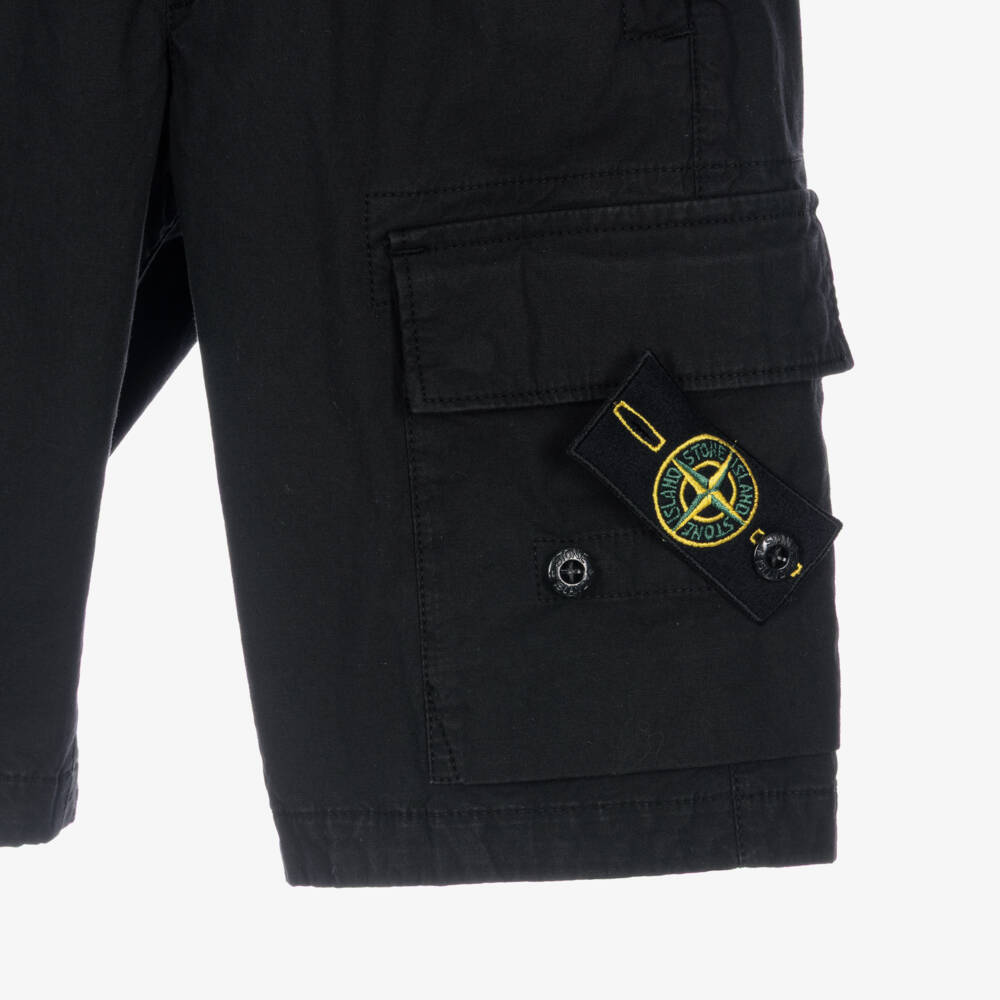 Stone Island Junior-Boys Black Cotton Shorts with Logo Compass Badge | Childrensalon Outlet