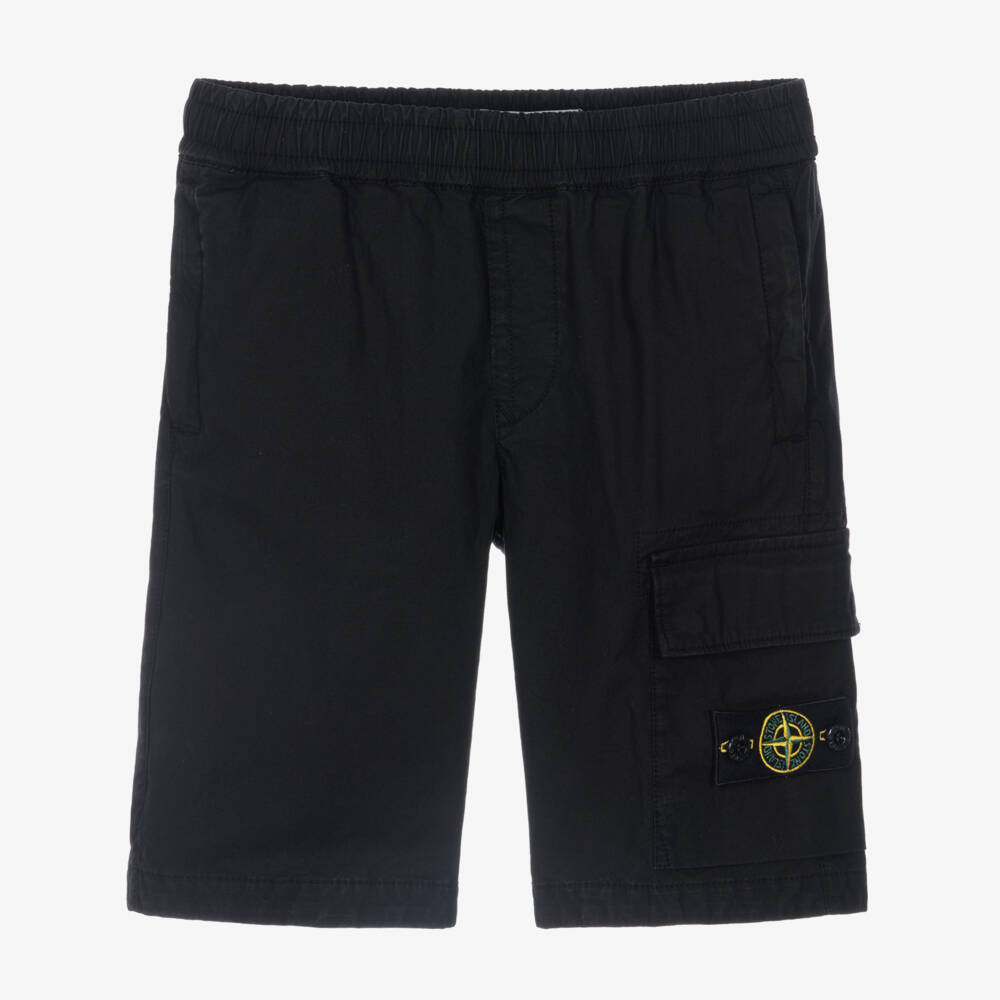 Stone Island Junior-Boys Black Cotton Shorts with Logo Compass Badge | Childrensalon Outlet