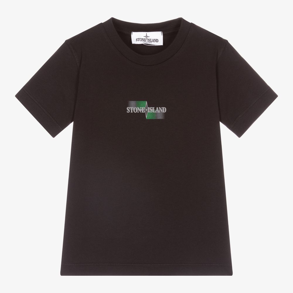 Stone Island Junior - Boys Black Cotton T-Shirt | Childrensalon
