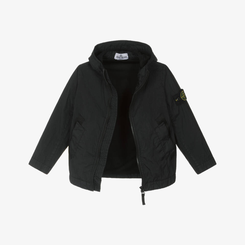Stone Island Junior-Boys Black Crinkle Effect Windbreaker Jacket | Childrensalon Outlet