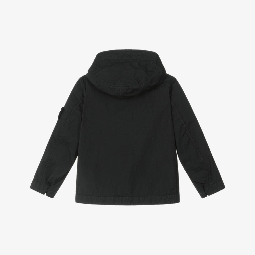 Stone Island Junior-Boys Black Crinkle Effect Windbreaker Jacket | Childrensalon Outlet