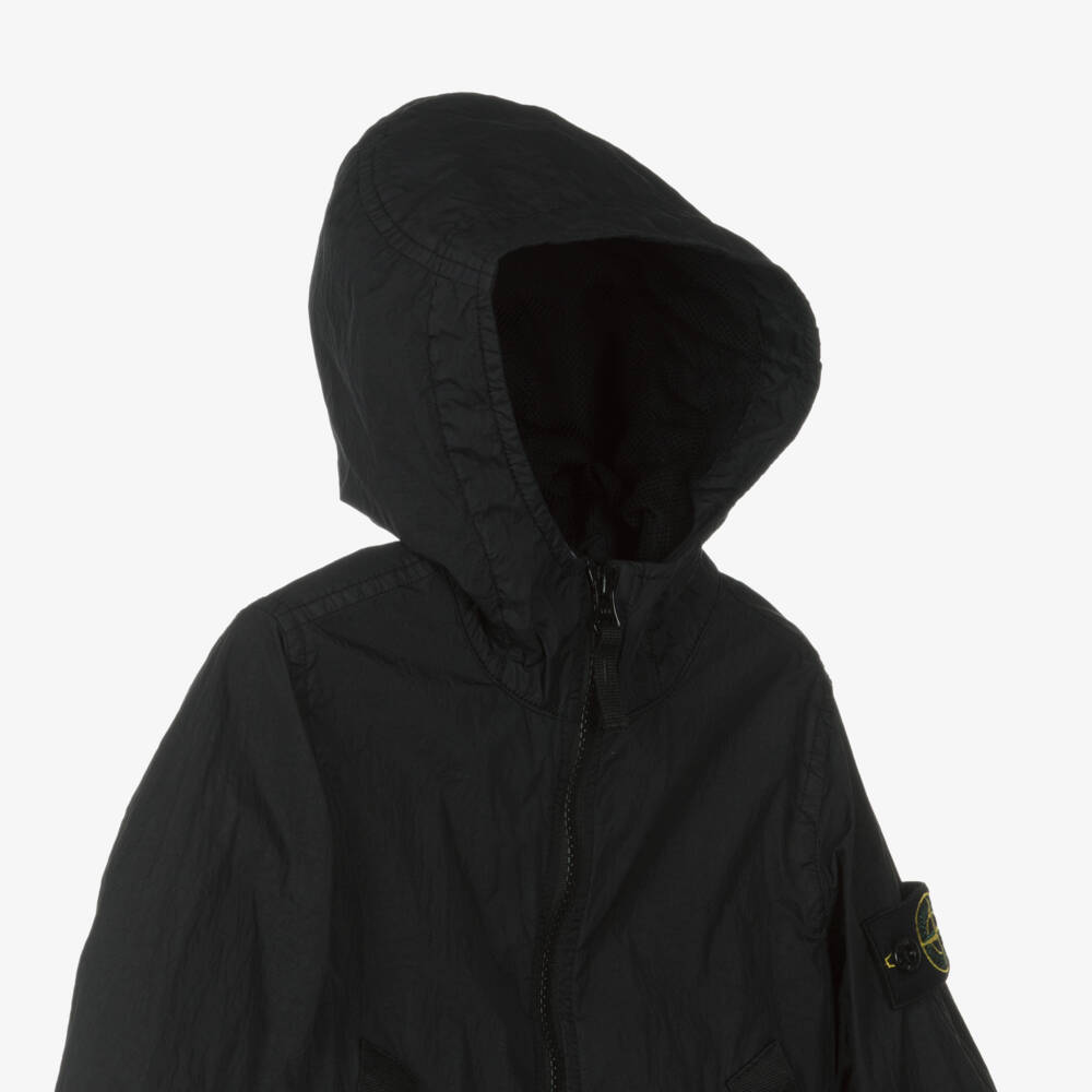 Stone Island Junior-Boys Black Crinkle Effect Windbreaker Jacket | Childrensalon Outlet