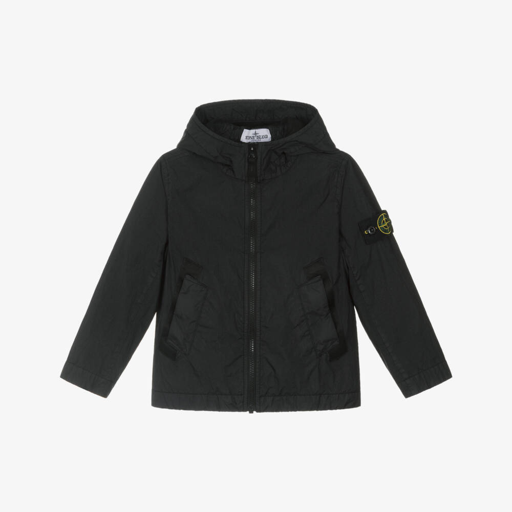 Stone Island Junior-Boys Black Crinkle Effect Windbreaker Jacket | Childrensalon Outlet