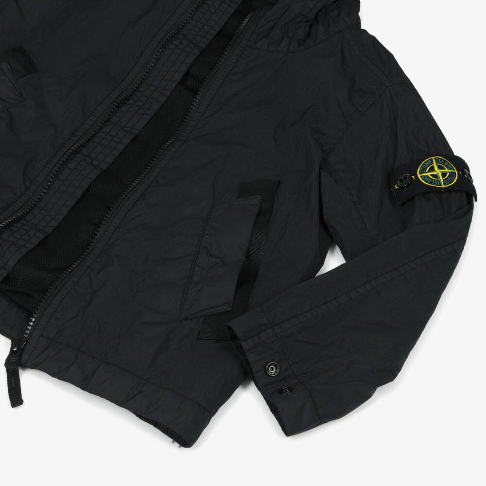 Stone Island Junior-Boys Black Crinkle Effect Windbreaker Jacket | Childrensalon Outlet