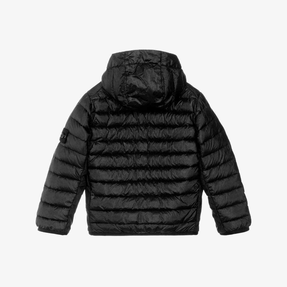 Stone Island Junior-Boys Black Down Padded Hooded Jacket with Logo Badge | Childrensalon Outlet