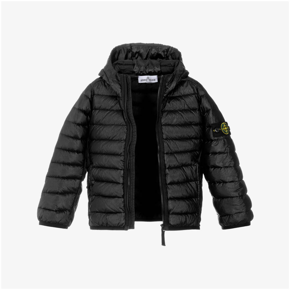 Stone Island Junior-Boys Black Down Padded Hooded Jacket with Logo Badge | Childrensalon Outlet