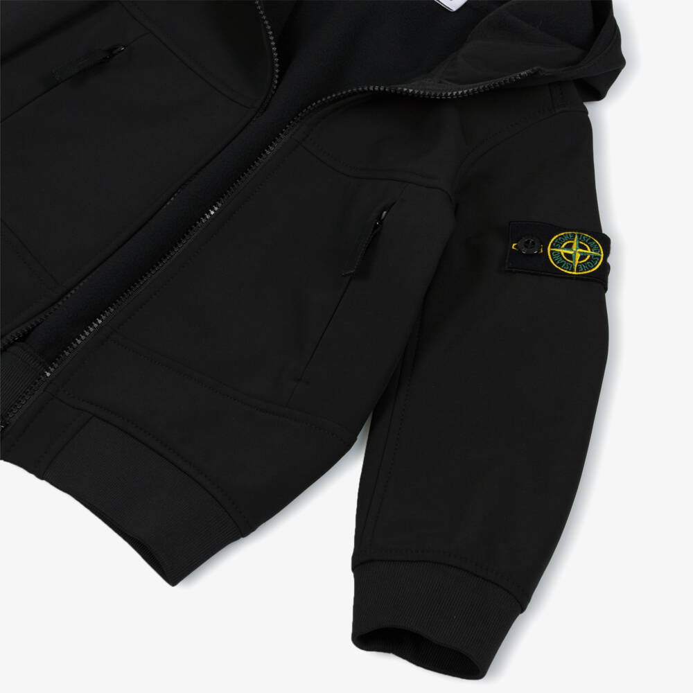 Stone Island Junior-Boys Black Hooded Jacket with Logo Badge | Childrensalon Outlet
