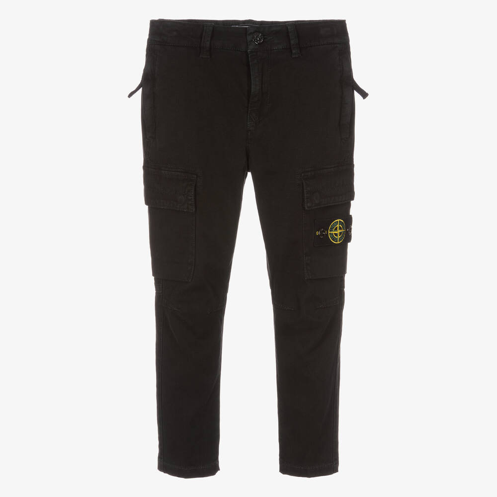 Stone Island Junior - بنطلون كارغو قطن تويل لون أسود للأولاد | Childrensalon