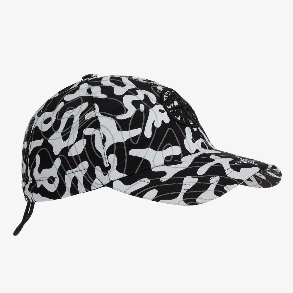 Stone Island Junior - Boys Black & White Camo Cap | Childrensalon