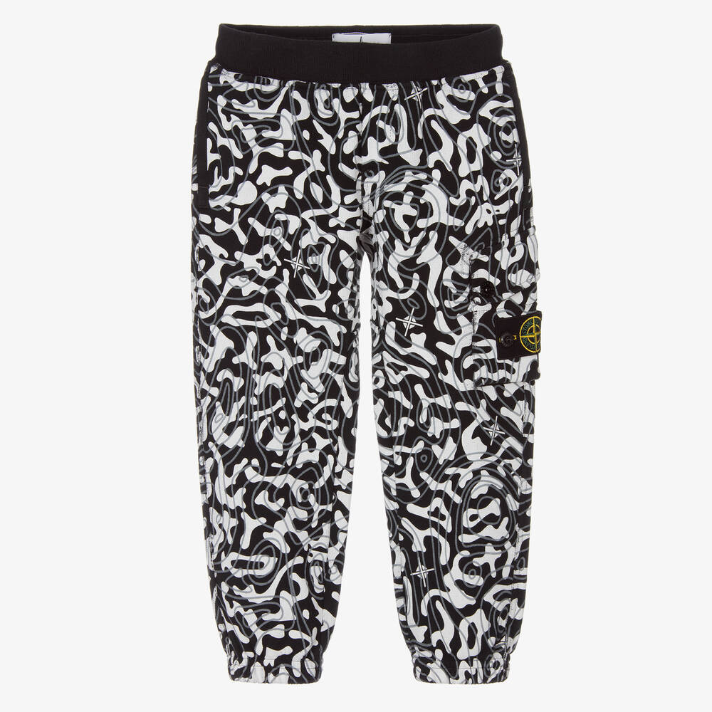 Stone Island Junior - Boys Black & White Joggers | Childrensalon