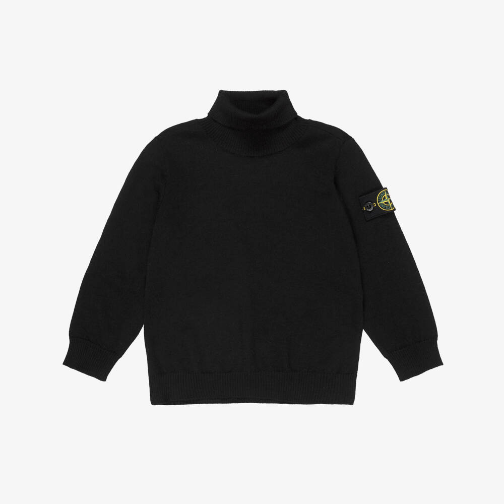 Stone Island Junior-Boys Black Wool Roll Neck Jumper | Childrensalon Outlet