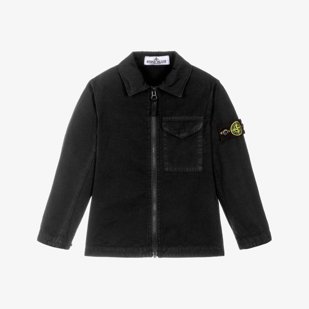 Stone Island Junior-Boys Black Zip-Up Overshirt | Childrensalon Outlet