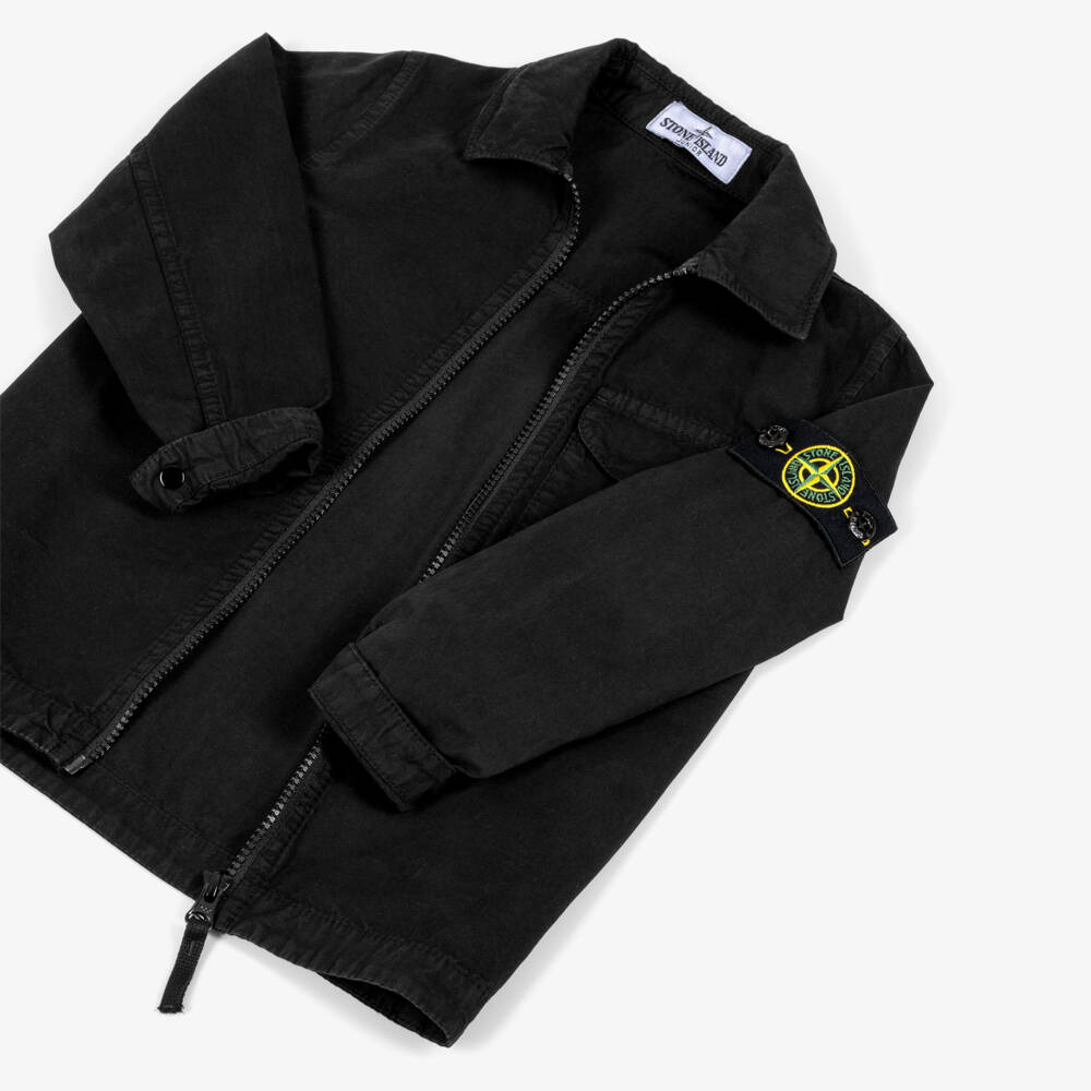 Stone Island Junior-Boys Black Zip-Up Overshirt | Childrensalon Outlet