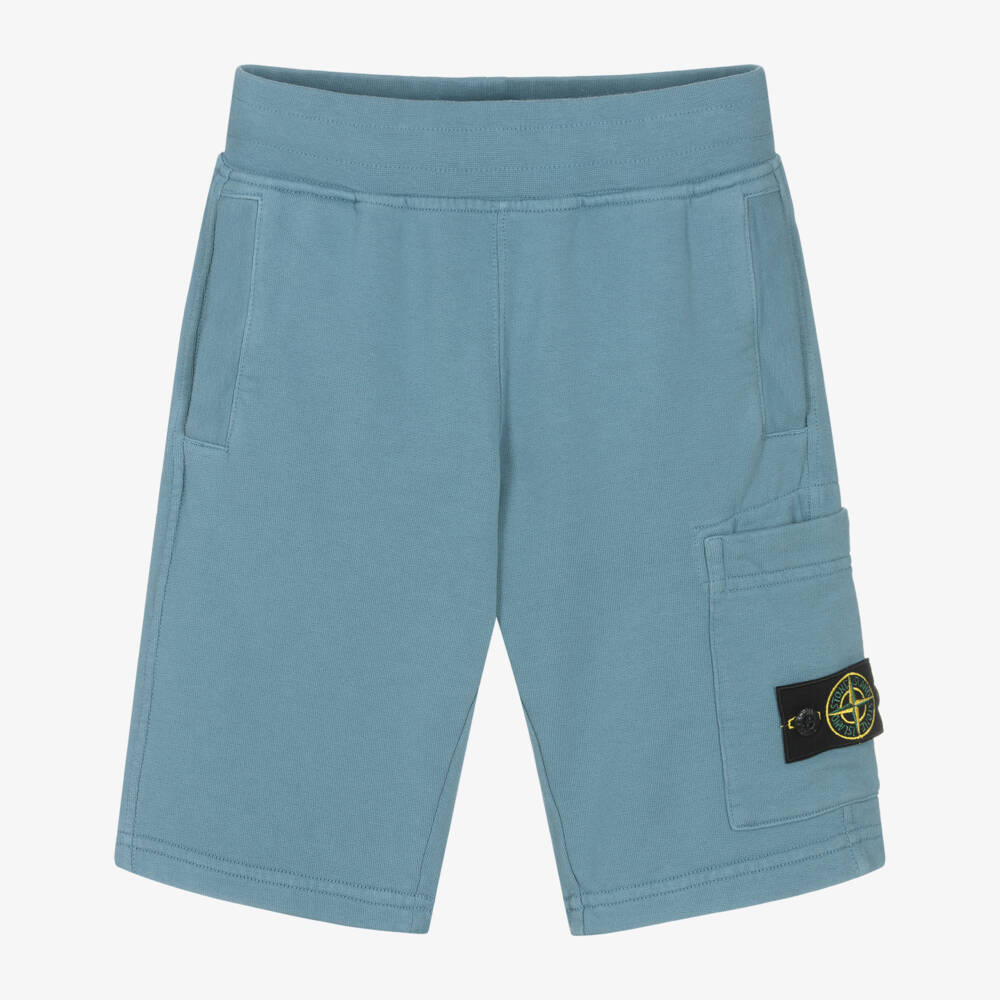 Stone Island Junior-Boys Blue Cotton Jersey Shorts with Logo Badge | Childrensalon Outlet