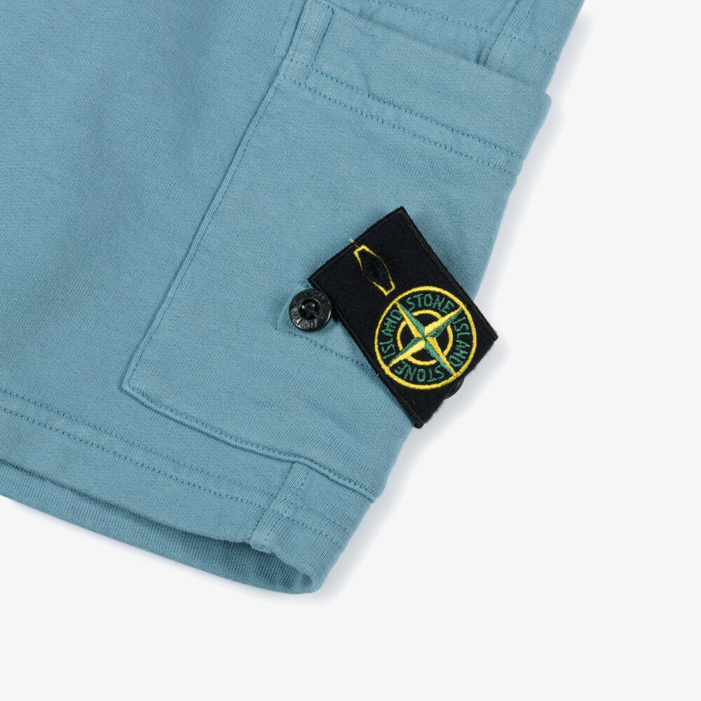Stone Island Junior-Boys Blue Cotton Jersey Shorts with Logo Badge | Childrensalon Outlet