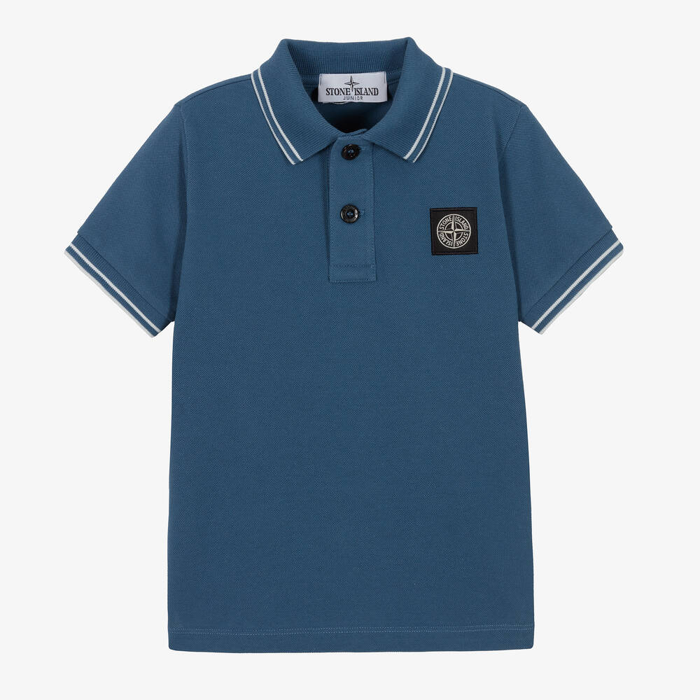 Stone Island Junior - Boys Blue Cotton Logo Polo Shirt | Childrensalon