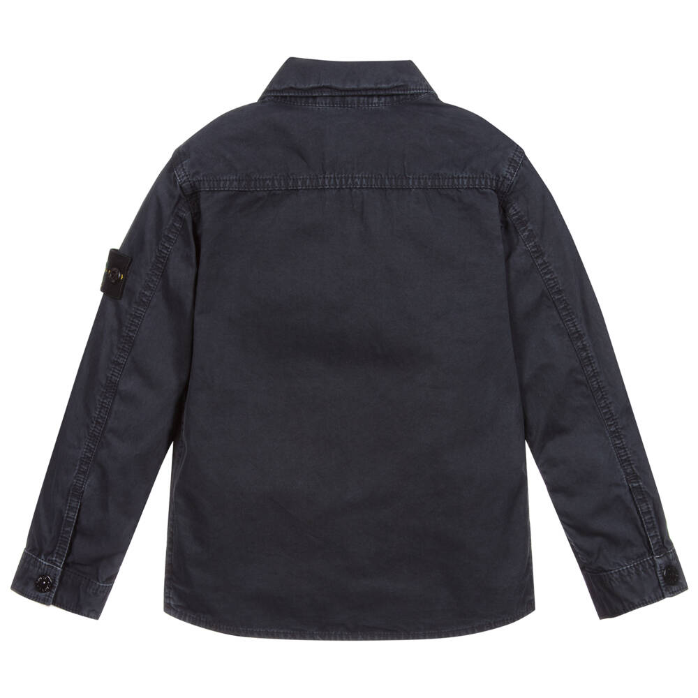 Stone Island Junior Boys Blue Cotton Logo Shirt Childrensalon