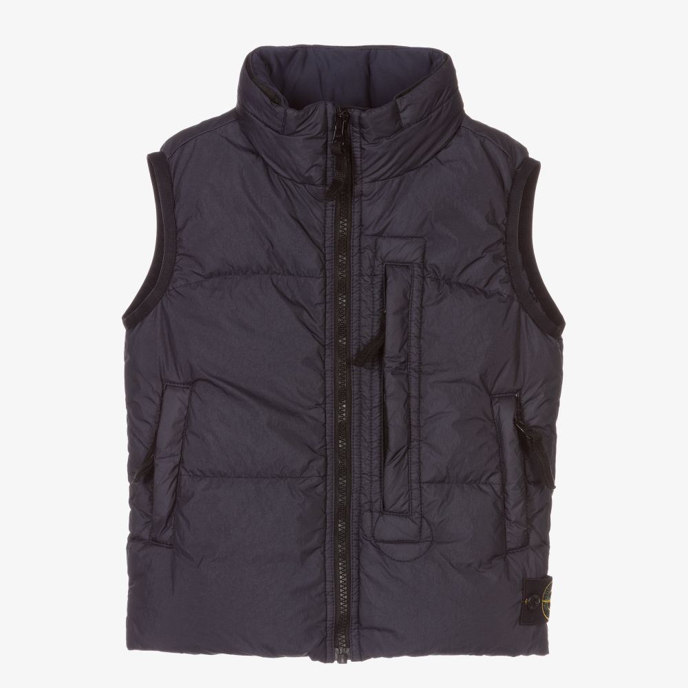 Stone Island Junior - Boys Blue Down Logo Gilet  | Childrensalon